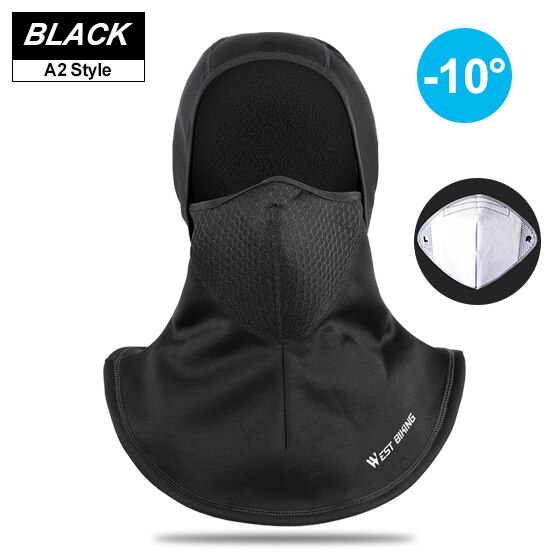 WEST BIKING Winter Sport Cycling Cap Bike Full Face Cover Neck Warmer Men Women Scarf Ski Bicycle Motocycle Fleece Head Cap Hat: A2 with filter