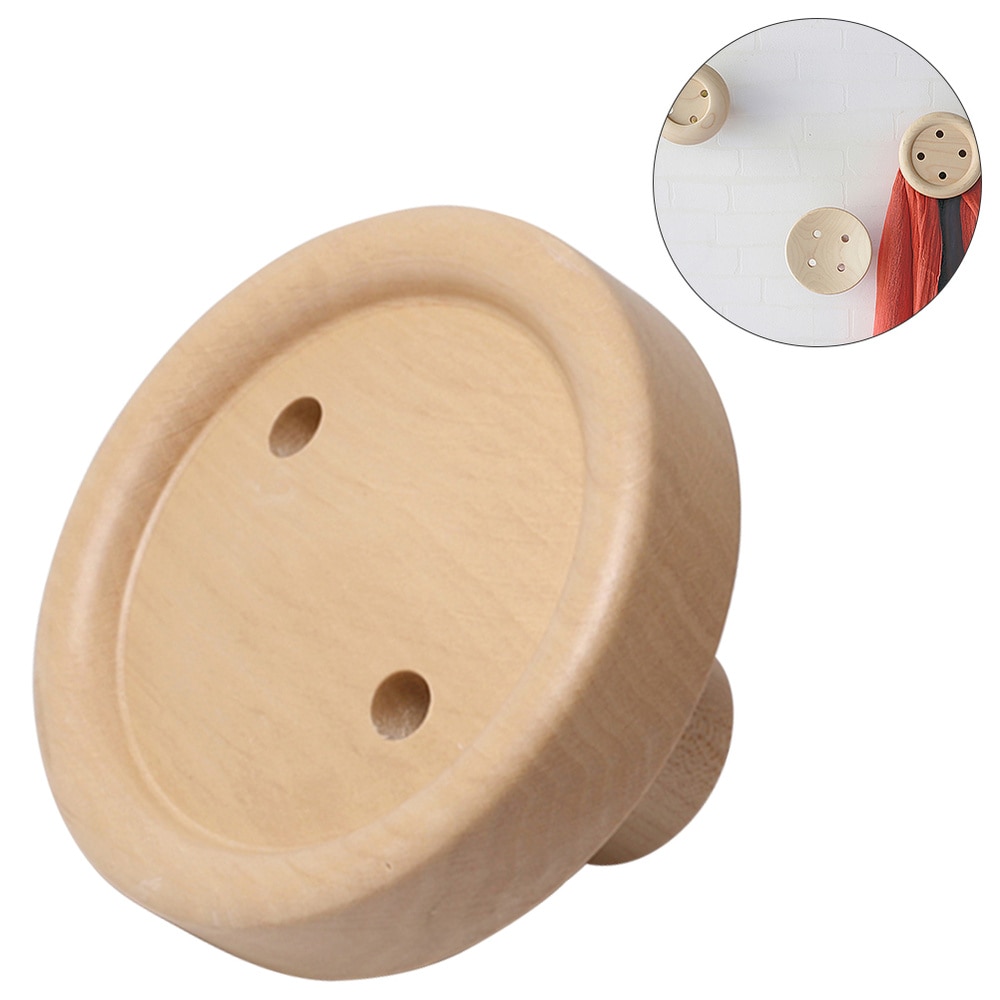 1pc Wooden Button Coat Hooks Wall Mounted Coat Hanging Hooks For Living Room And Bathroom Delicate Coat Hanger