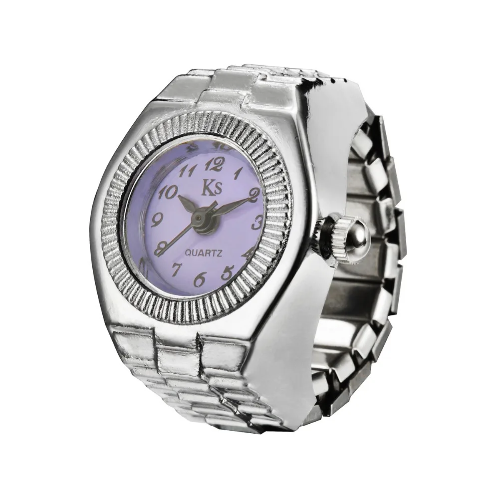 Anillo de reloj colorido para hombre y mujer, puntero Retro plateado, reloj de cuarzo, anillos para dedo, correa de aleación Punk, relojes, accesorios de joyería