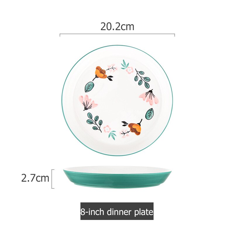 Blommig keramik servis kinesiska köket risskål soppa ramen skål dessert fat pasta biff tallrik middagsrätter: Grön c