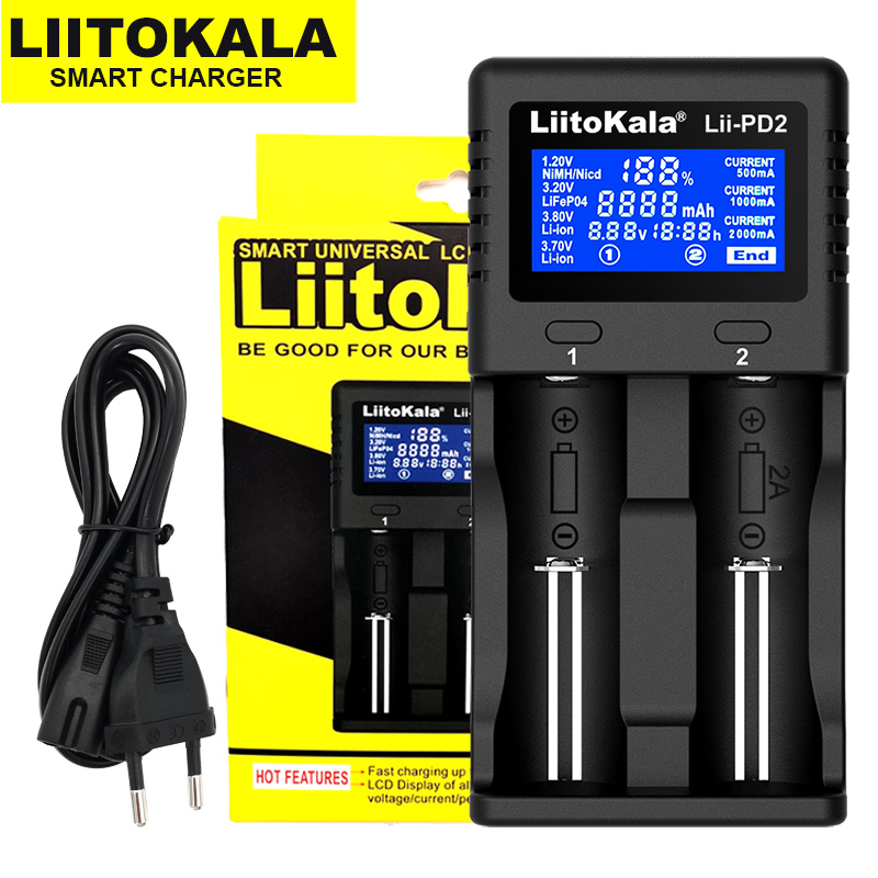 Liitokala Lii-PD4 Lii-S12 Lii-PD2 18650 Battery Charger For 3.7V 9V 26650 26670 18350 16340 18500 14500 1.2V NI-MH/CD AA AAA: Sliver / EU
