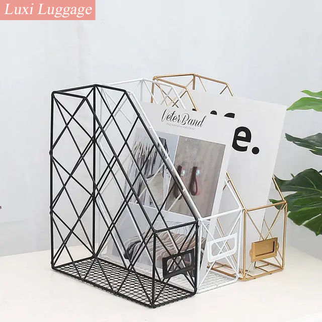 Wrought Iron Grid File Holder Simple Double Layer Desk Shelf Book Storage Office Student Supplies