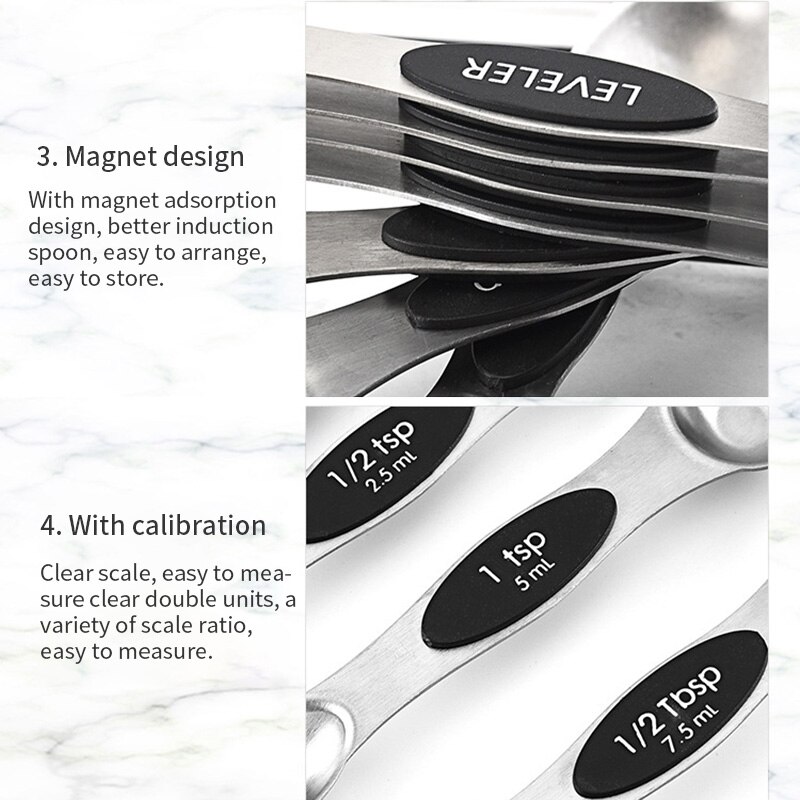 8 Pcs/Set Measuring Spoons Stainless Steel Seasoning Coffee Tea Measuring Spoons With Scale Bakery Tool Kitchen Supplies