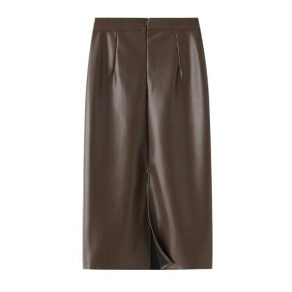 Faux Leather Pencil Skirts Womens 2022 Korean Black Khaki Tube Midi Long Skirt Bodycon High Waist Skirt Female