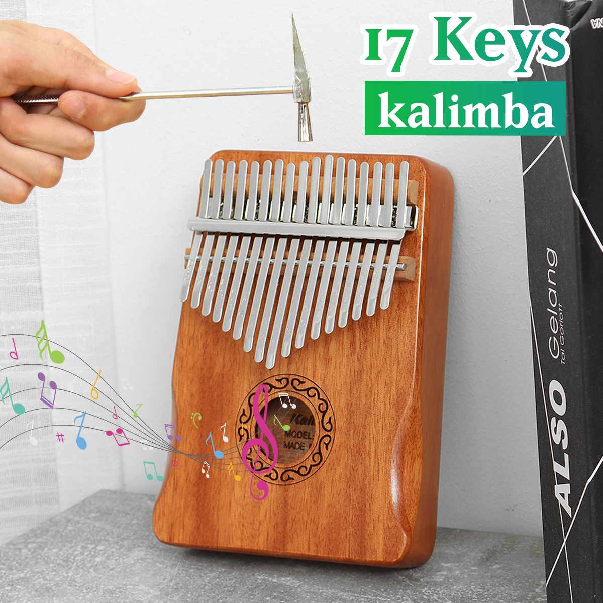 17 Key Thumb Piano Mahogany Wooden Kalimba Keyboard Mbira Body Musical Instrument Thumb Finger Piano with Hammer Kalimba Piano