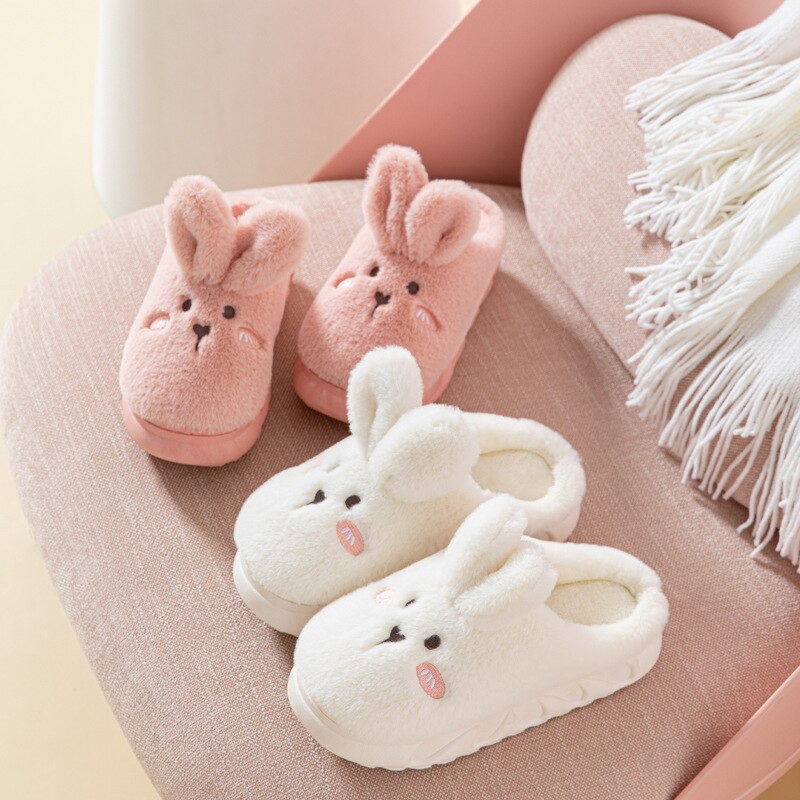 Winter Vrouwen Thuis Katoen Slippers Indoor Gezellige Zachte Glijbanen Schattige Konijn Oor Platform Schoenen Cartoon Bunny Antislip slippers