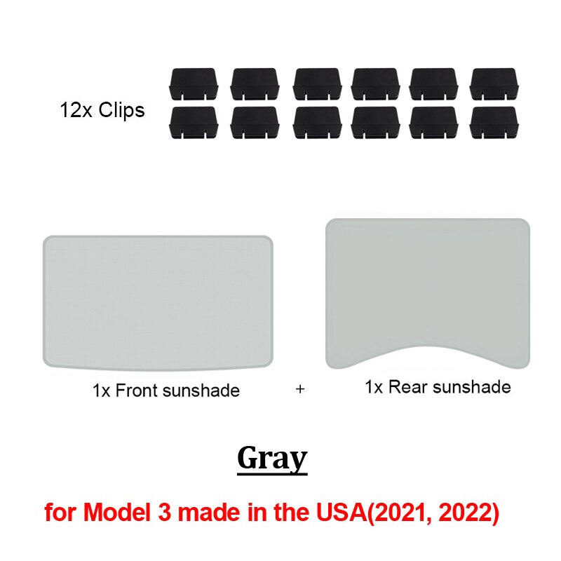 Parasol de techo de vidrio para coche Tesla, parasol frontal y trasero para parabrisas Skylight, sombreado UV, actualización, modelo 3, , 2022: M3 F R Gray USA