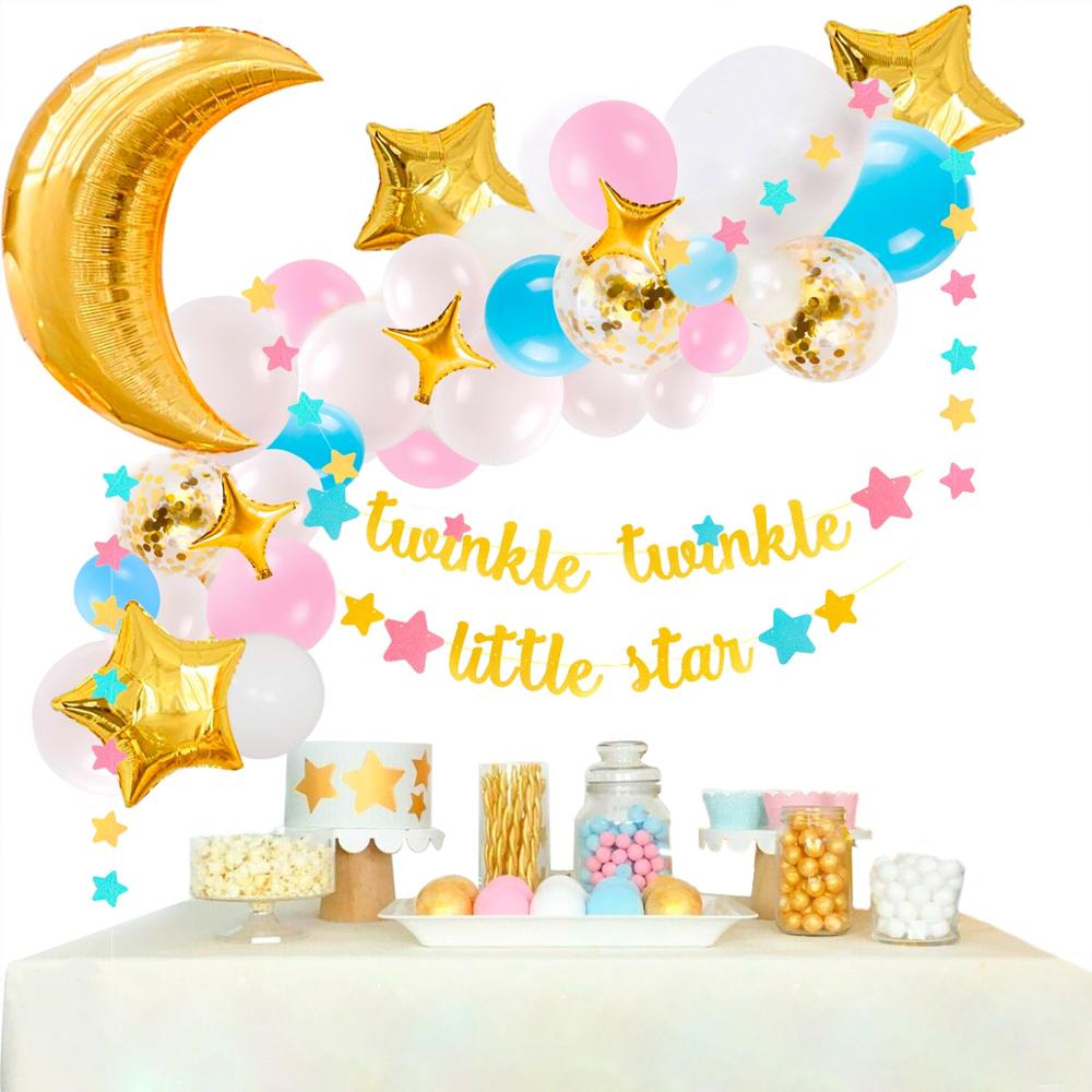 Glimt liten stjärna baby shower dekor 1st första grattis på födelsedagen fest dekor bunting girlander stjärna kön avslöja dop dekor