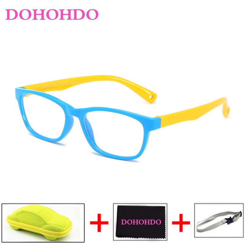 DOHOHDO 2022 Flexible Kids Eyeglasses Frame Glasses For Child Boys Girls Degree Myopia Optical Frames With Lanyard Square