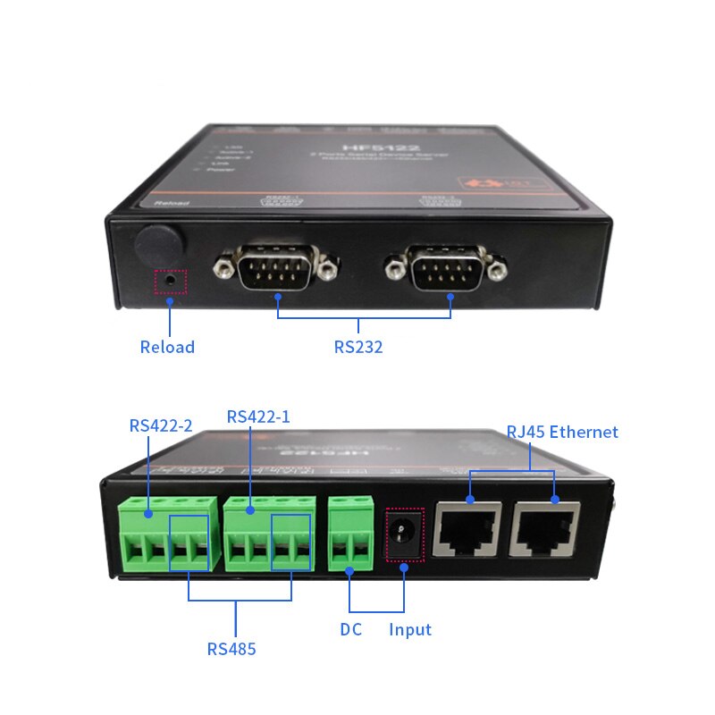 Dual Serial Port 2 Channel RS232 / 485/422 to Ethernet Server HF5122 Support Web OTA Wirelss Upgrade