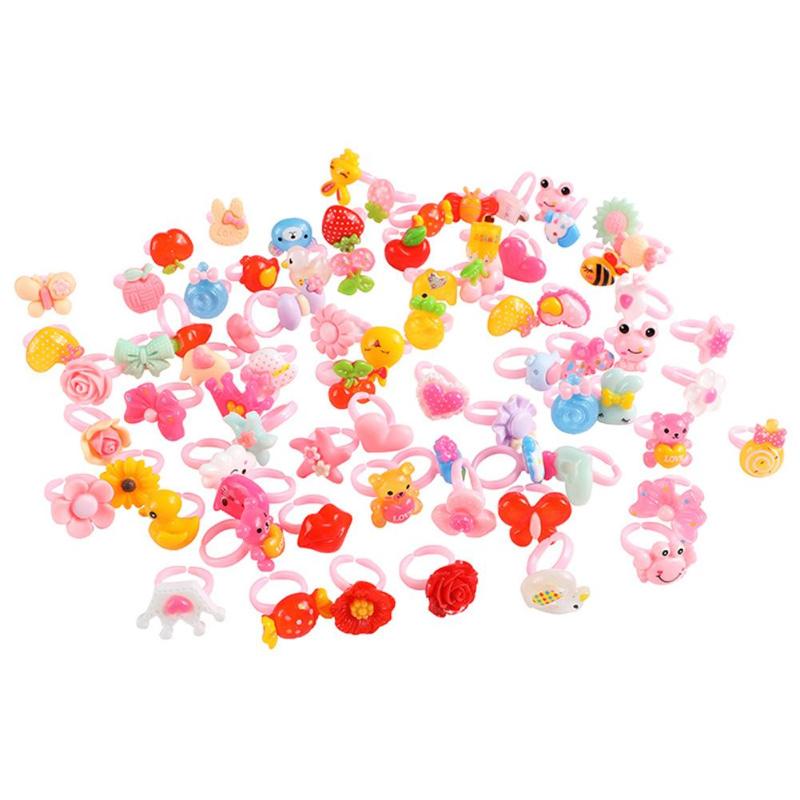 50pcs Plastic Kids Cartoon Colorful Children Ring Girl Birthday Party
