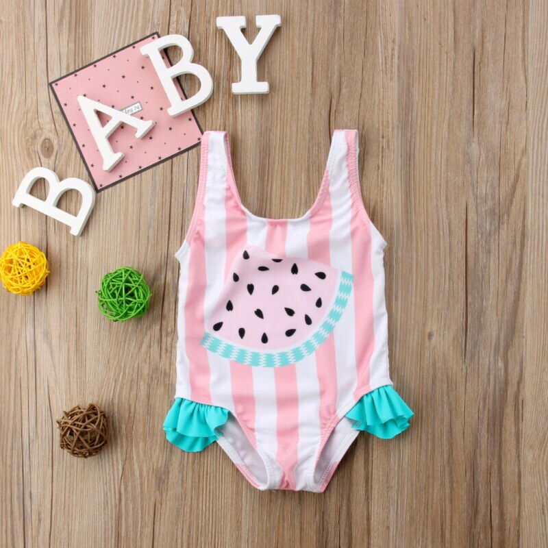 Småbarn barn bebis flickor vattenmelon volanger randig baddräkt badkläder bikini baddräkt barn flickor kläder