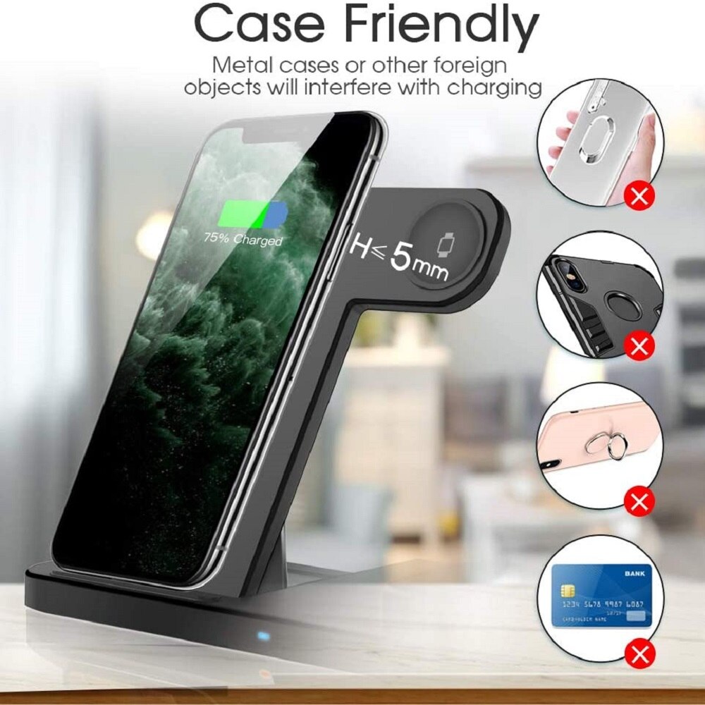 FDGAO 4 en 1 Qi chargeur sans fil 10W Station de chargement rapide pour iPhone 11 Pro XS XR X 8 Plus Apple Watch 5 4 3 2 AirPods Pro