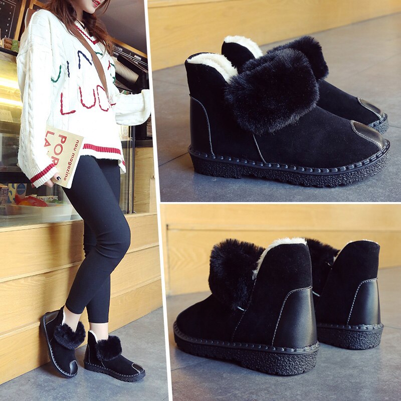 femmes bottes d'hiver fourrure de renard naturel bottes de neige femme de en cuir de vache véritable cheville noir marron botte