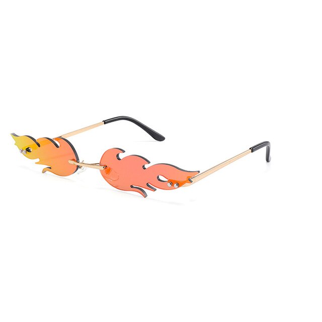Uv 400 Brillen Randlose Welle Sonnenbrille Feuer Flamme Sonnenbrille Streetwear Auto Fahren Brille Trend: rot