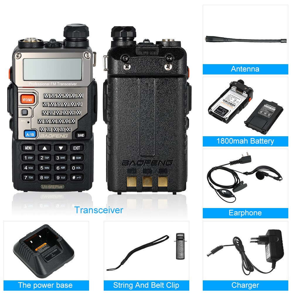 128CH Dual Band Talkie Walkie Transceiver Two Way Radio Portable Handheld Waterproof Interphone Long Distance 1800mah Battery