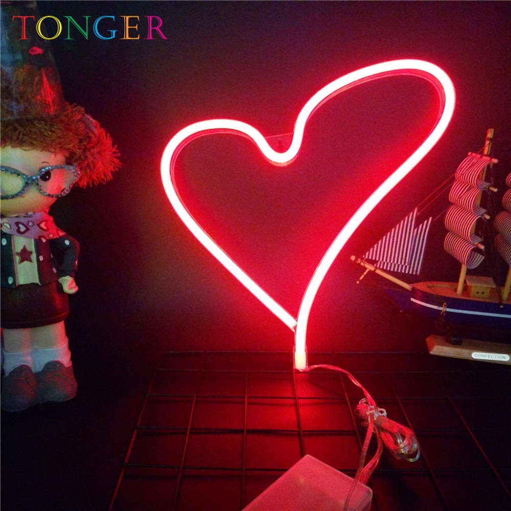 TONGER, romántico, gran corazón, signo de LED neón, decoraciones de Sala de bodas, decoración de pared para el hogar, para amantes, amor, neón, iluminación de arte, decoración