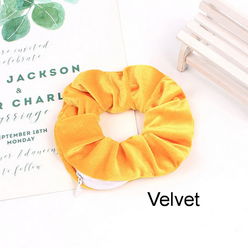 Women Satin Zip Scrunchies Elastic Velvet Hairbands Leopard Crunchy Hair Ties Pocket Scrunchie Holder With Zipper Headwear