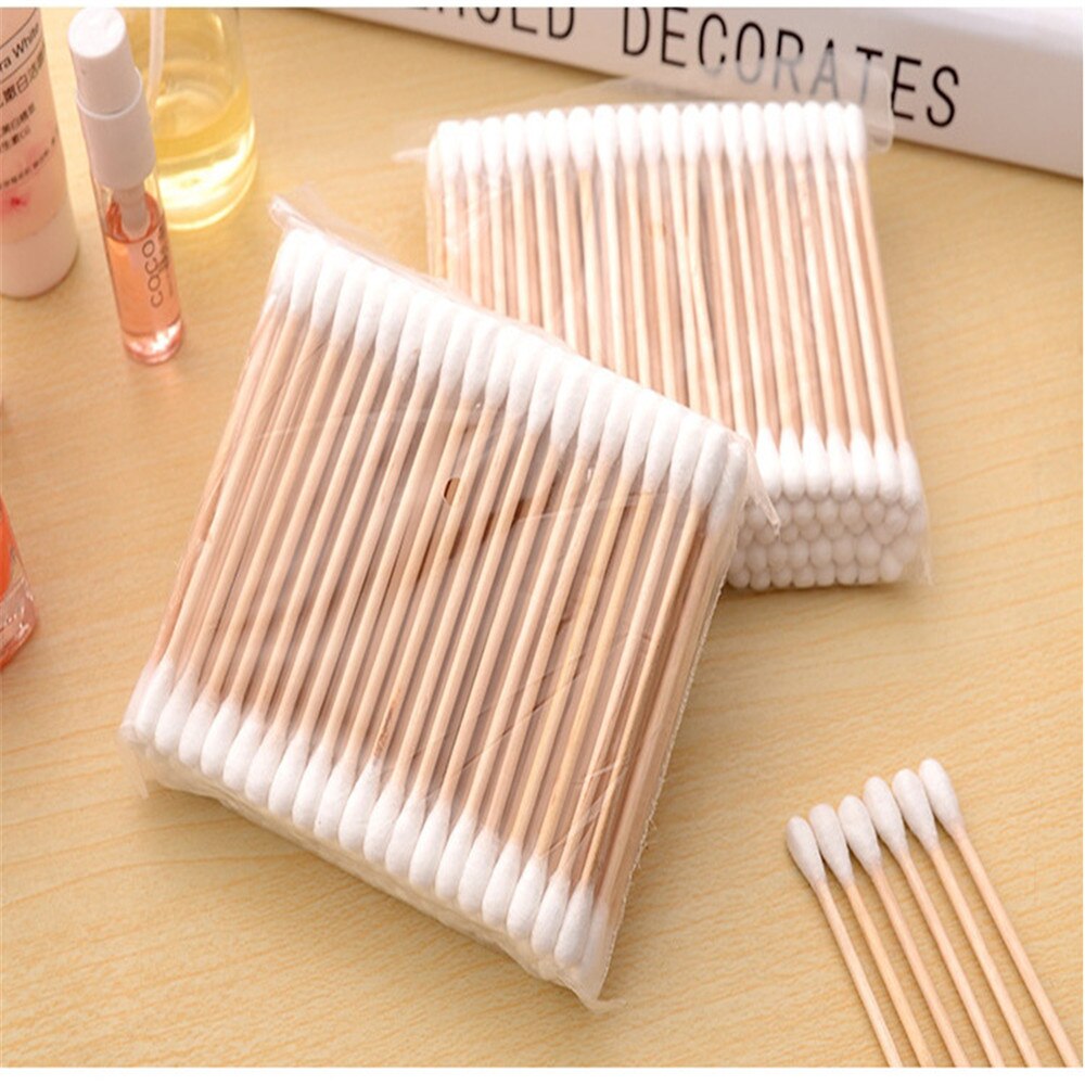 100 stuks wattenstaafjes voor vrouwen, make-up, 100%  wattenstaafjes, microborstel, dubbele kop, houten stokjes, oorreiniging, cosmetica, gezondheidszorg