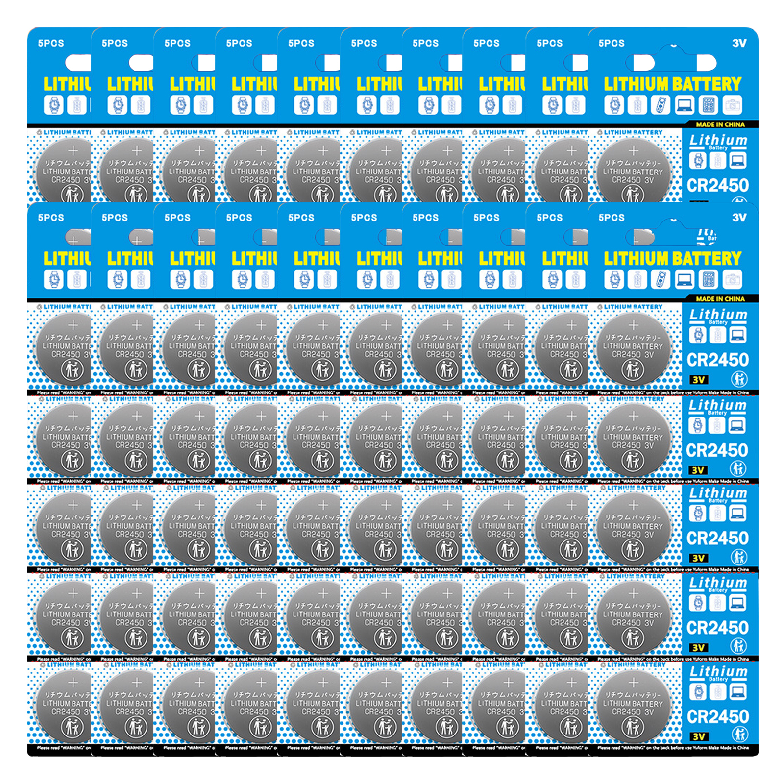 5-100pcs 3V CR2450 Button Batteries CR2450 5029LC LM2450 DL2450 CR2450N BR2450 600mAh Lithium Cell Coin Watch Battery: Blue