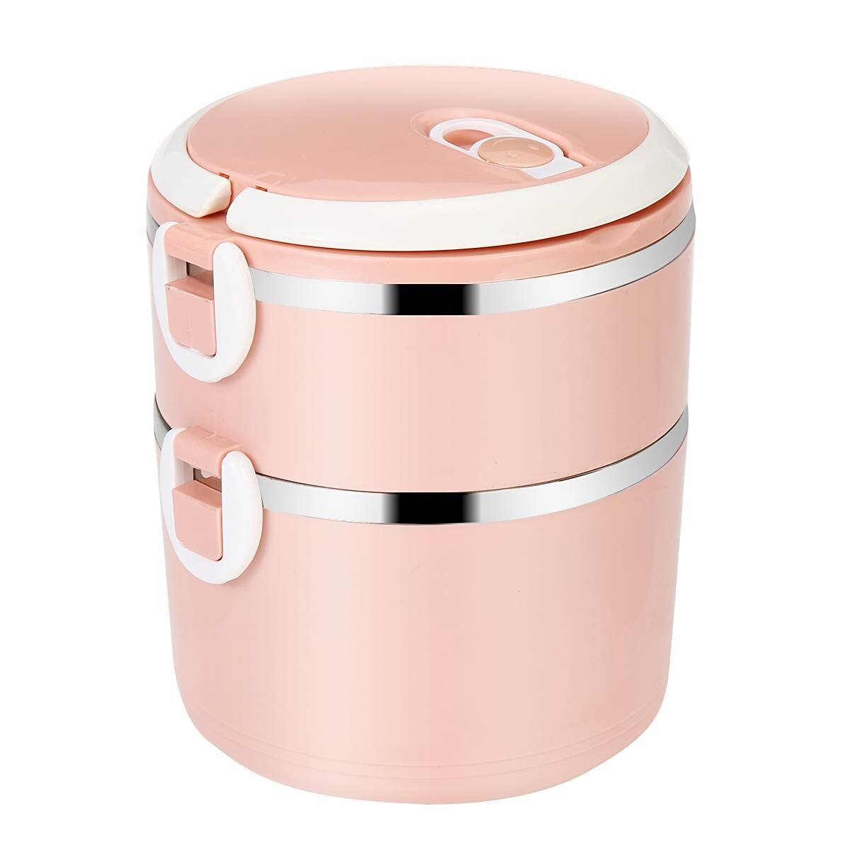 Bento lunchbox draagbaar roestvrij staal thermisch geïsoleerd maaltijd per voedselcontainer keuken lunchbox voor kinderen kinderen volwassenen: 2 lagen roze