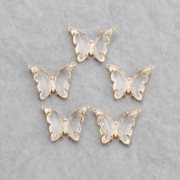 GUFEATHER M737,jewelry accessories,18k gold plated,0.3 microns,diy glass pendants,butterfly shape,charms,diy earring,6pcs/lot: M73701