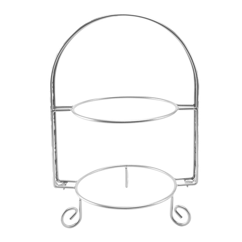 2X Metalen Cake Stand Double-Layer Boog-Vormige Gouden Fruit Dessert Rack Bruiloft Verjaardagsfeestje Decoratie Stand Zilver