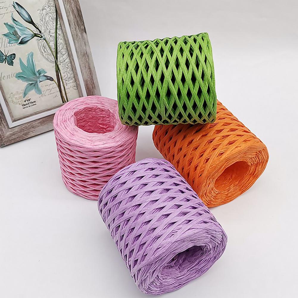 200m/Roll Hand-knitted Lafite Raffia Yarn Straw Paper Yarn Baking Packaging Belt Rope Crocheting Hat Bags 12 Colors