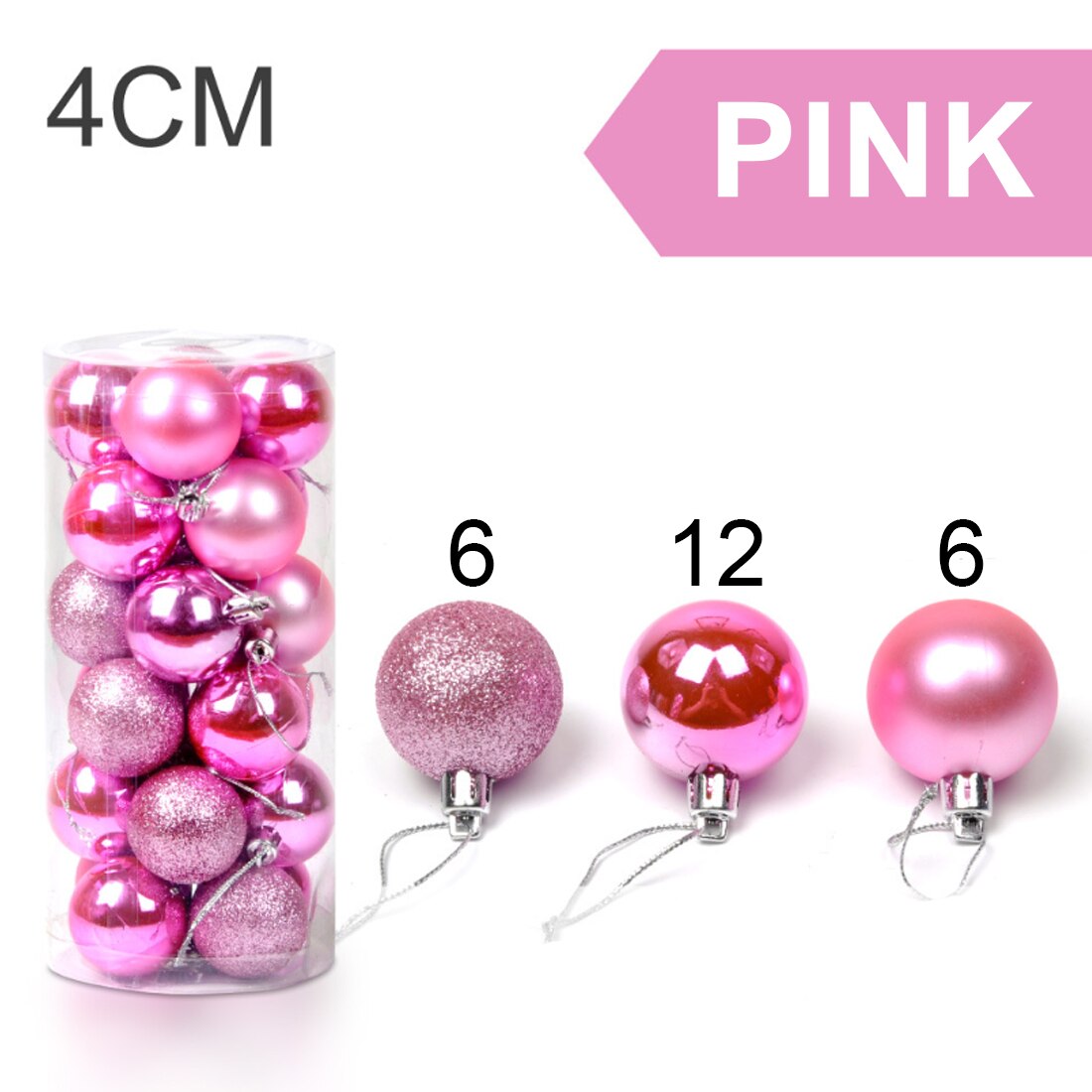 Boules d'arbre de noël moderne mignonnes 24 pièces 4cm | Ornement suspendu pour fête de noël mariage, fournitures de décoration de noël: 24pcs pink