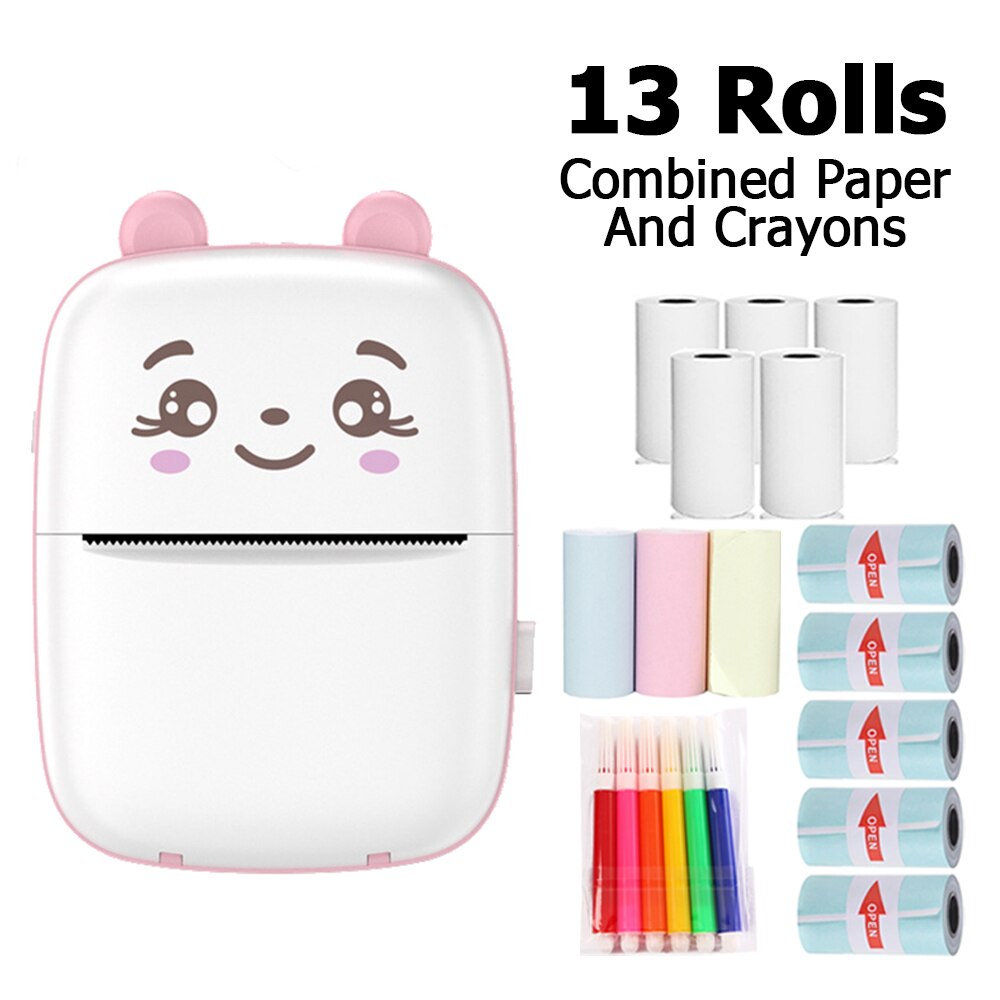 Portable Printer MINI Thermal Printer Ink-less Pocket Label Printer 58mm Printing Wireless BT Connect For Android IOS Printers: PINK PLUS 13