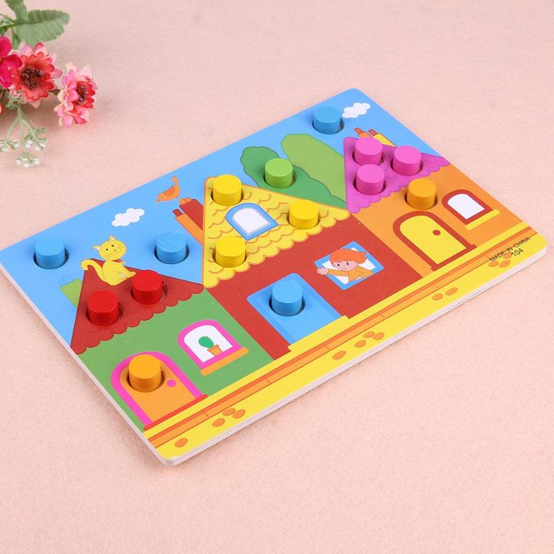 Houten 3D Puzzel Speelgoed Cognitie Boord Educatief Speelgoed Cartoon Dingen Kleur Match Game Hout Puzzel Speelgoed Voor Kinderen