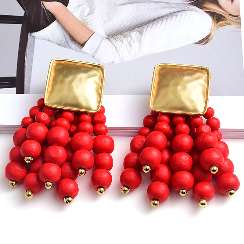 Pendientes colgantes de madera hechos a mano Vintage, Maxi cuentas bohemias, joyería de boda llamativa para mujer brincos