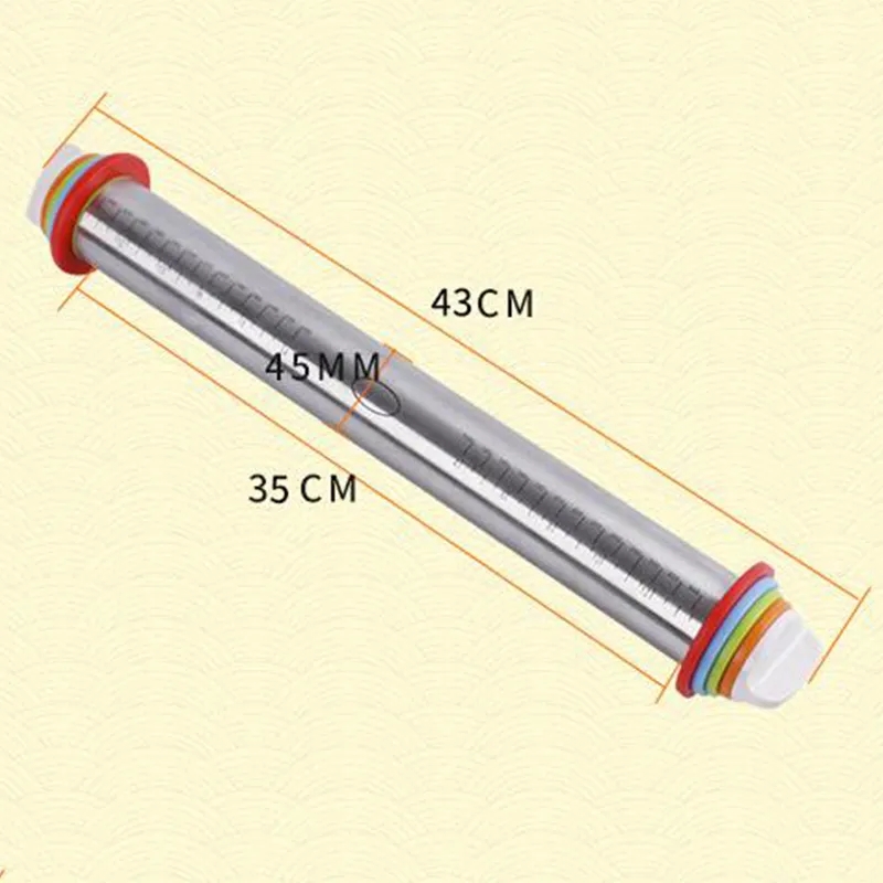Holaroom Lengte Verstelbare Rolling Pin Rvs Fondant 43Cm Rolling Pin Cake Roller Deeg Deegrol Bakvormen Gereedschap