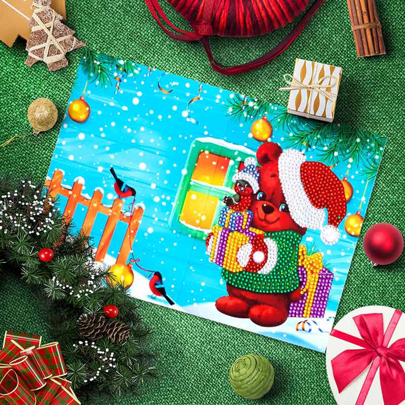 3D Diamond Special-Shaped Diamond Greeting Card Diamond Painting Christmas Year Wishes Cartoon Animal DIY Card Xmas