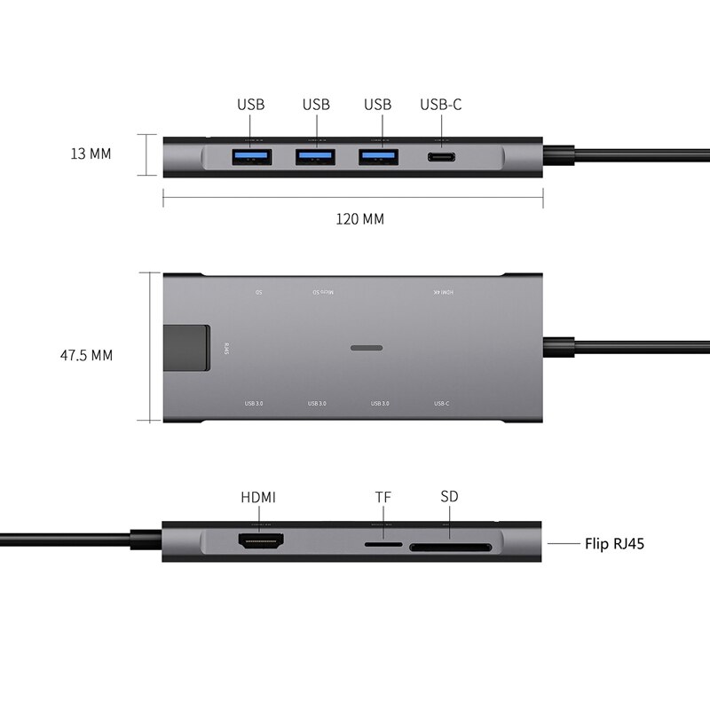 Docking Station, Type-C to HDMI Laptop Tablet Pc 8-In-1 Docking Station Supports Sd, Rj45, USB3.0 and Other Interfaces