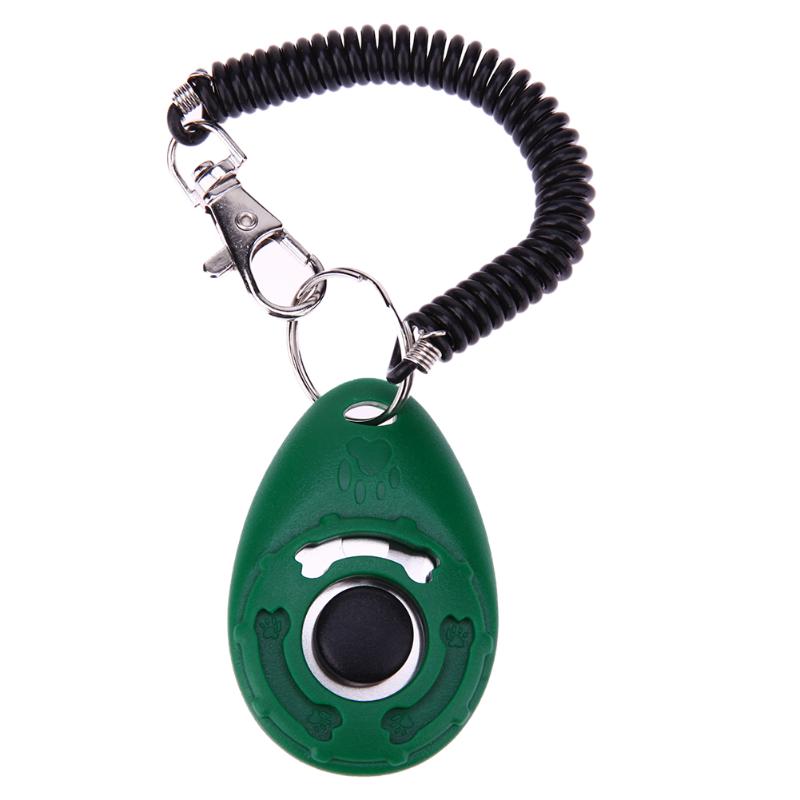 Universal Pet Trainer perros entrenamiento Clicker llavero mascotas entrenamiento herramientas ajustable Cadena de llaves sonoras perro Clicker sonido entrenamiento: Verde