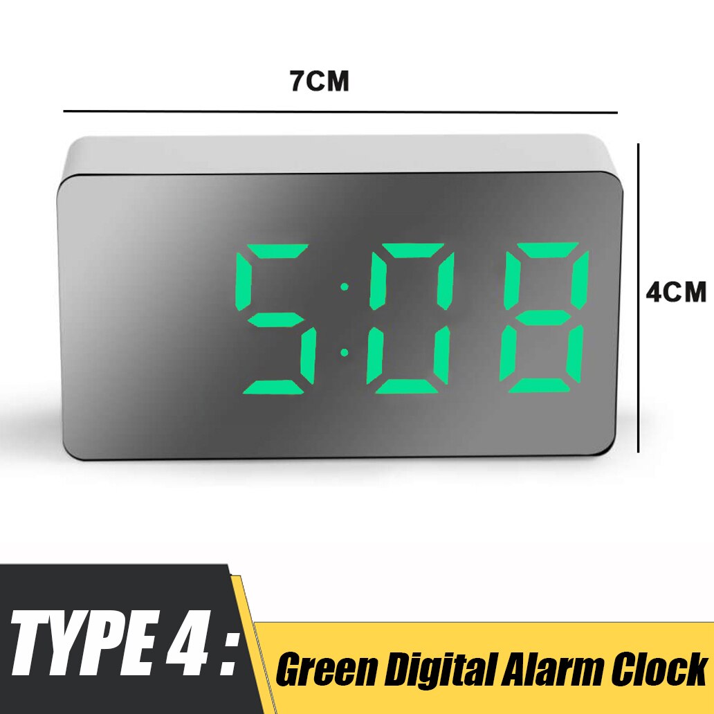 LED Mirror Table Clock Digital Alarm Snooze Display Time Night Light Desktop USB Alarm Clock Home Decor for Children: Green
