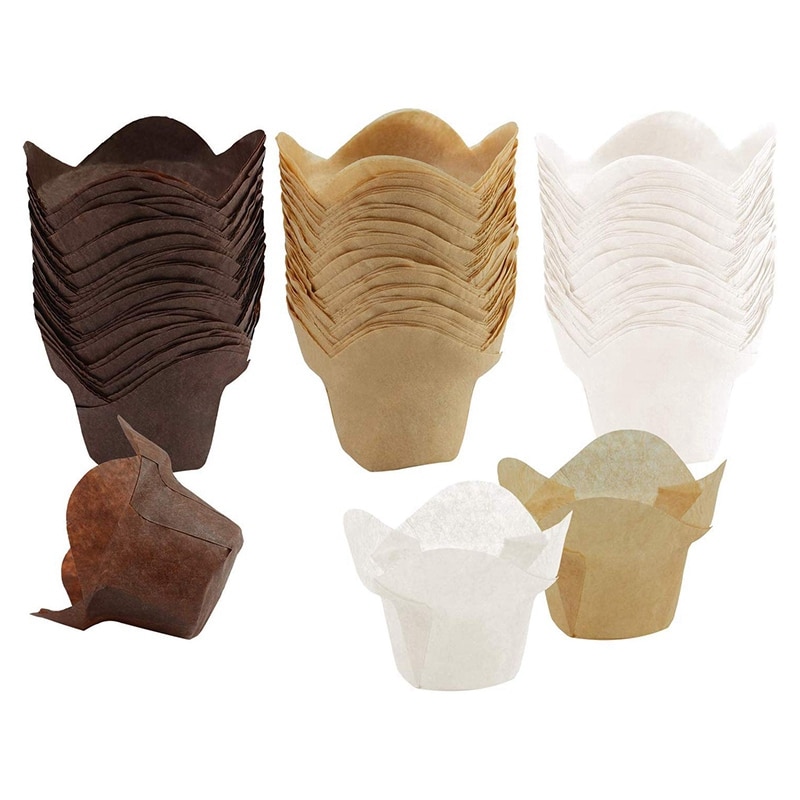 150 Stuk Lotus Bakpapier Cupcake Muffin Liner Papieren Handdoek, Bruin, natuurlijke En Wit Home Party Bakkerij Bakken Winkel Gebruikt