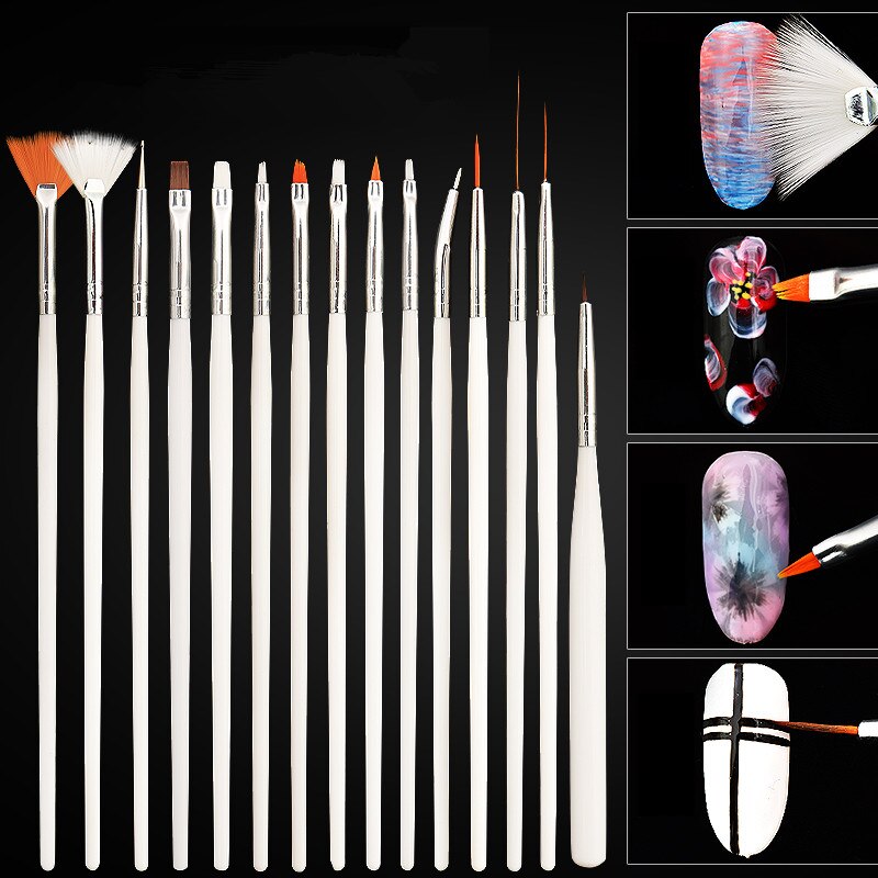 Fld 015 15 stuks nail art kwastenset lijntekening schilderpen uv gellak ontwerpen acryl nagelkit make-up kwastenset: Wit