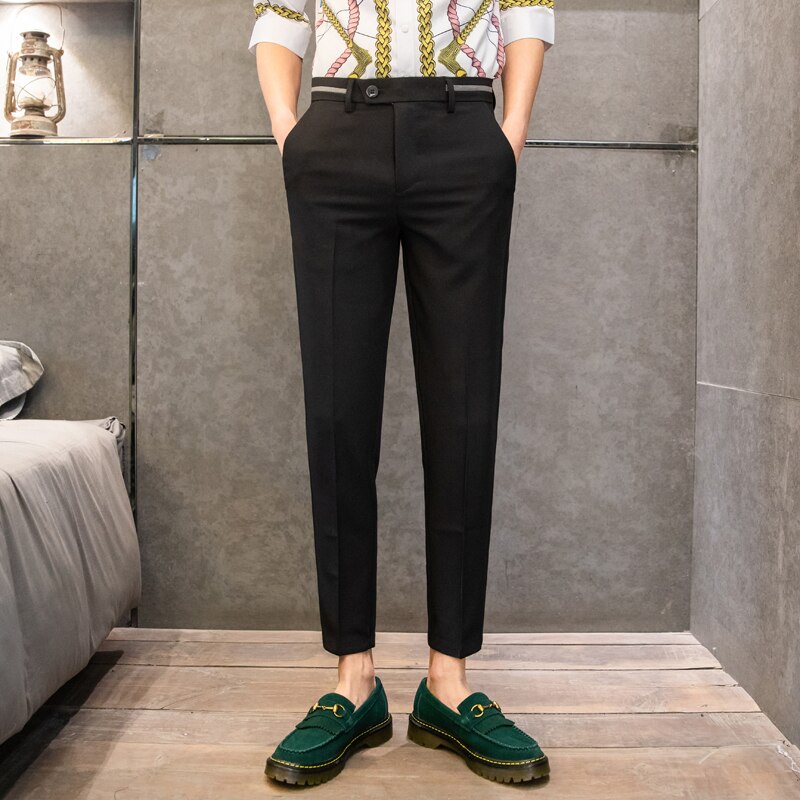 Britisk stil herre grå kjole bukser herre forretningsdress bukse casual slim fit herre dress bukser pantalon kostyme sommer