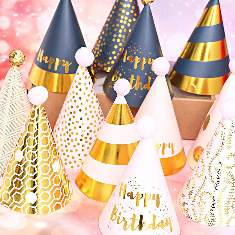 Festive Birthday Party Hats Polka Dot Stripe Birthday Party Halloween Christmas Hats with Plush Ball Party Festive Supplies