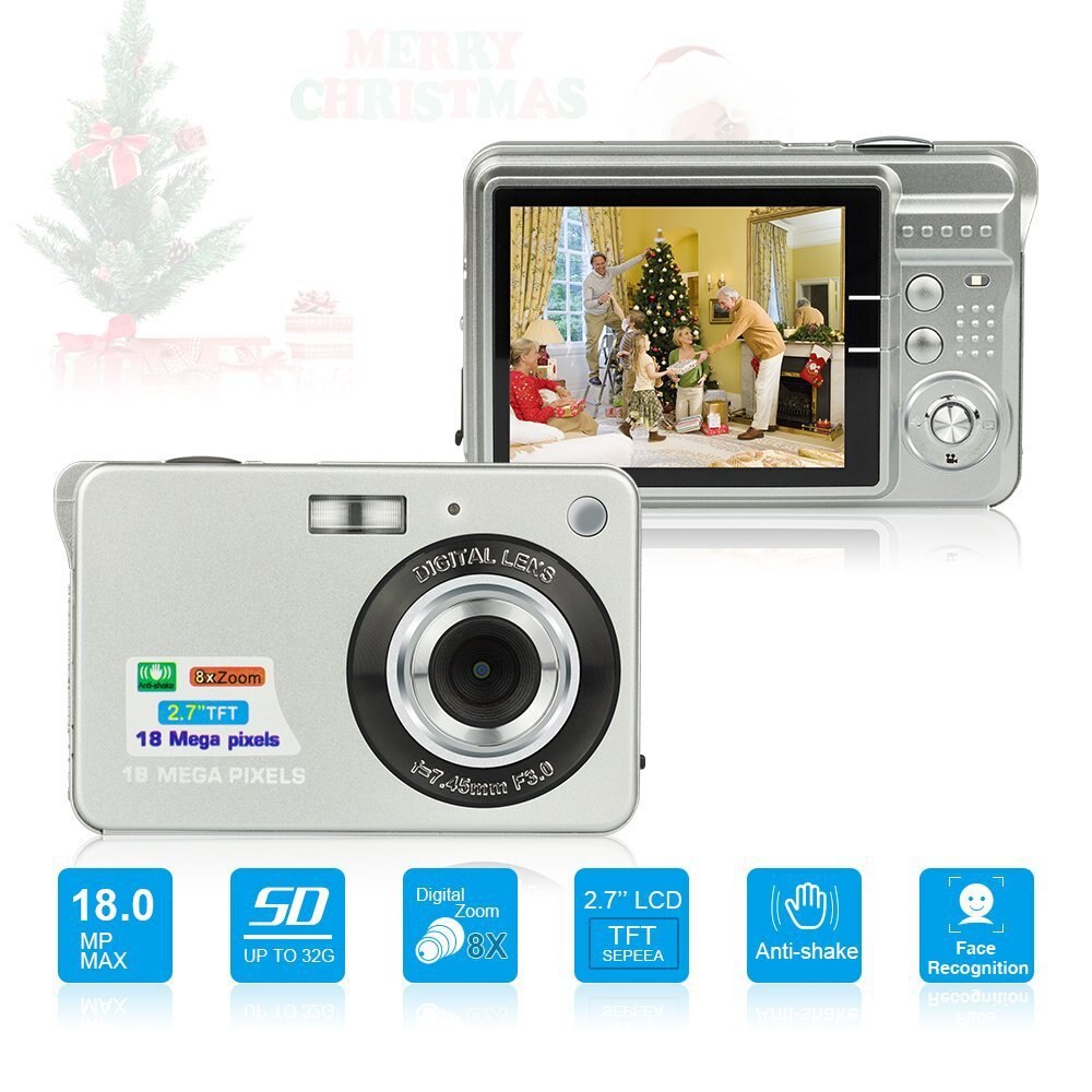 Portable Digital Camera Mini Camera 2.7" 720P 18MP 8x Zoom TFT LCD HD Anti-Shake Digital Video Camera Camcorder with Microphone: Silver