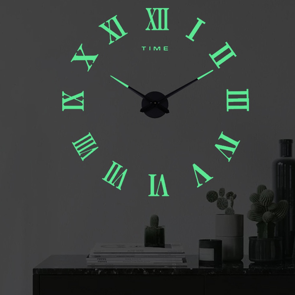 Horloge murale lumineuse 3d sans poinçon, décoration murale fluorescente dans l&#39;obscurité, décoration murale auto-adhésive pour la maison