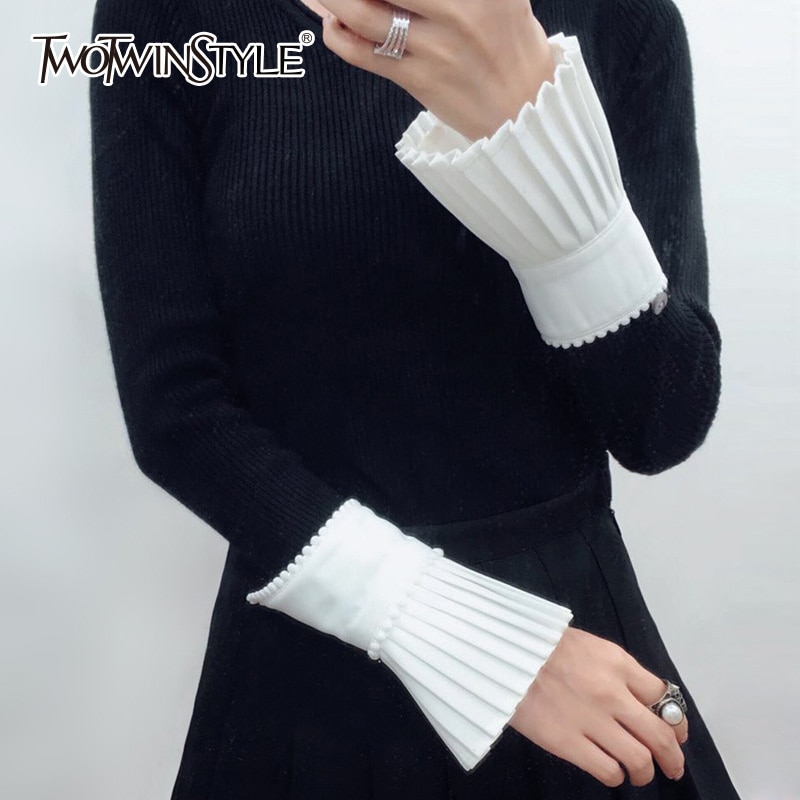TWOTWINSTYLE-brazalete con cuentas para mujer, puños con pedrería oculta blanca plisada con volantes, Vintage de primavera para mujer