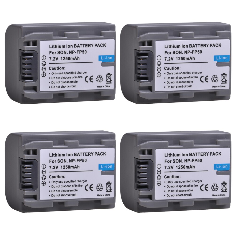 1250mAh NP FP50 NP-FP50 Battery for Sony NP-FP30 NP-FP60 NP-FP70 NP-FP71 NP-FP90 DCR-SX40 SX40R SX41 HDR-CX105 SR82E SR85E: 4x Battery