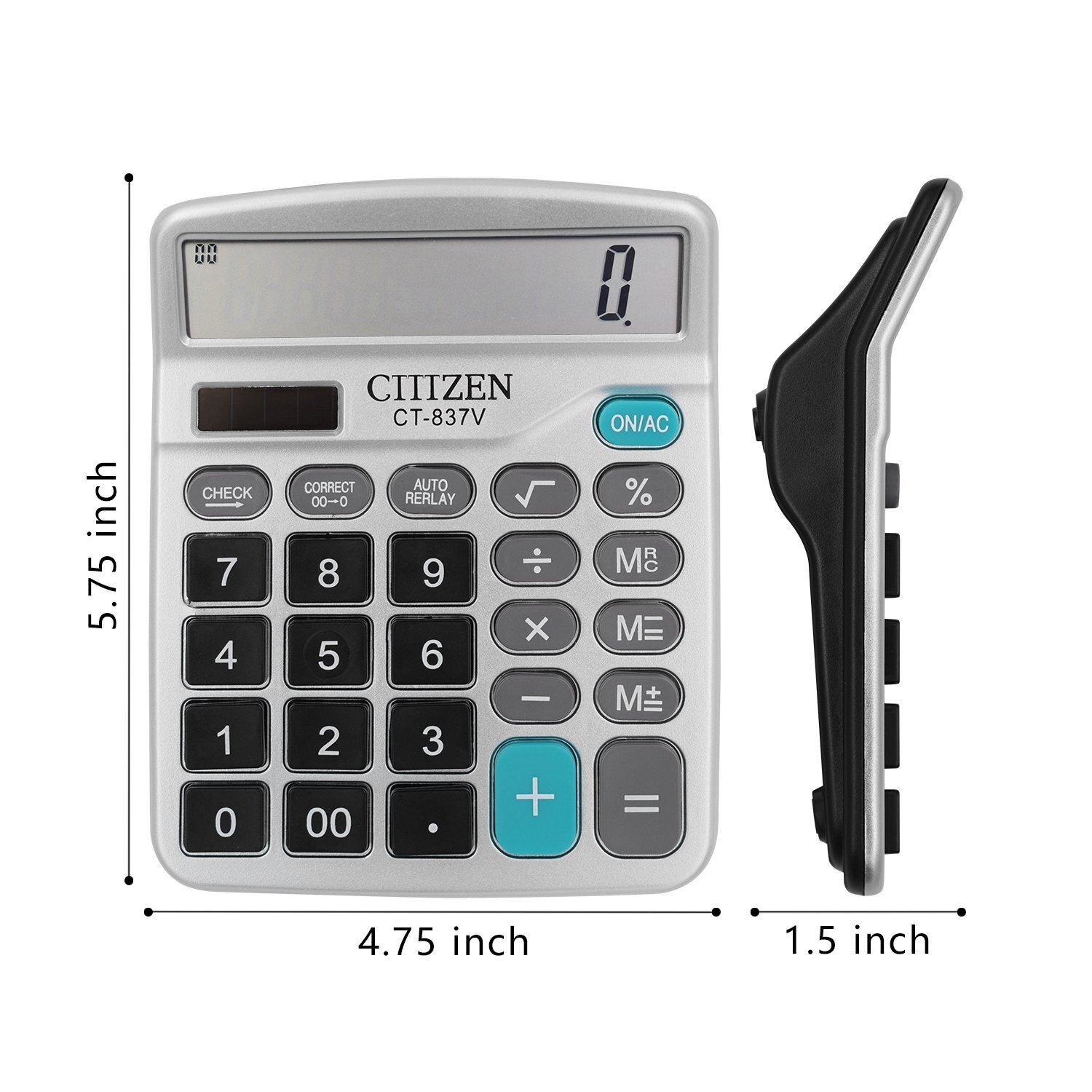 Dual Power 837V Electronic Desktop Calculator with 12 Digit Large LCD Display