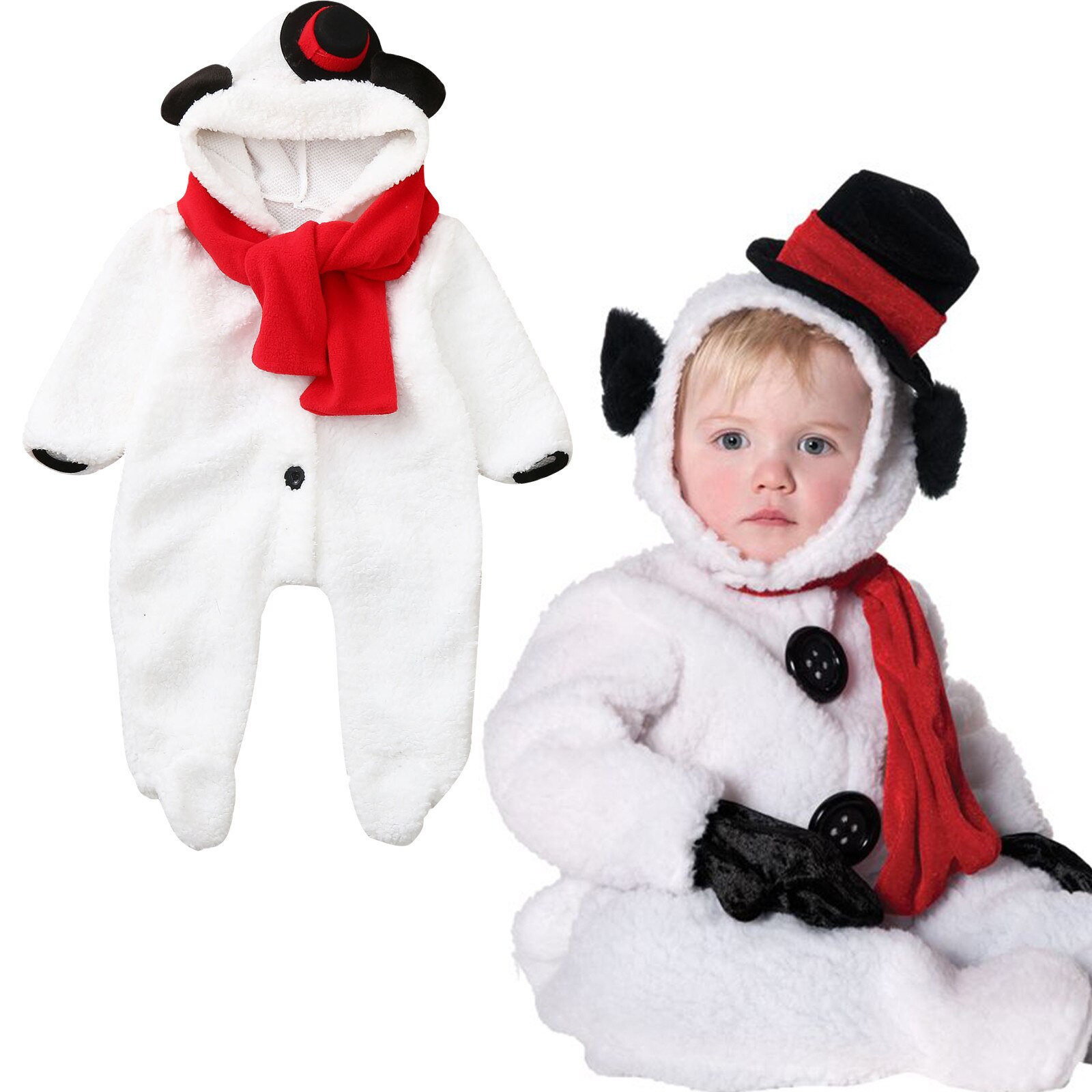 0-24Months Pasgeboren Baby Jongens Meisje Kerstmissneeuwman Fleece Jumpsuit Romper Warm Uitloper Noel Schoeisel Warme Sneeuwpop Pak M5