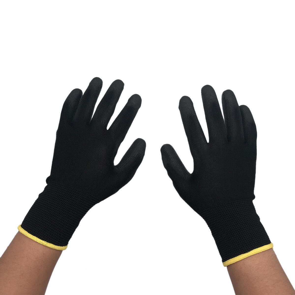 Nylon Werkhandschoenen Met Pu Leather Coated Grip Op Palm En Vingers Voor Elektronische Industrie, Workshop