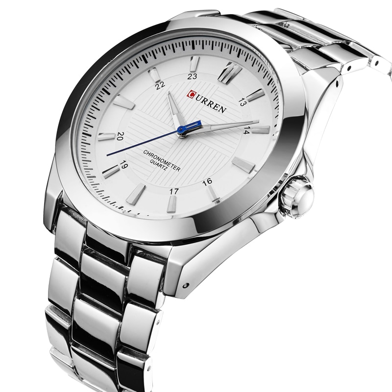 Merk curren eenvoudige wijzerplaat klassieke horloges volledig stalen quartz heren polshorloge zilveren klok reloj hombre