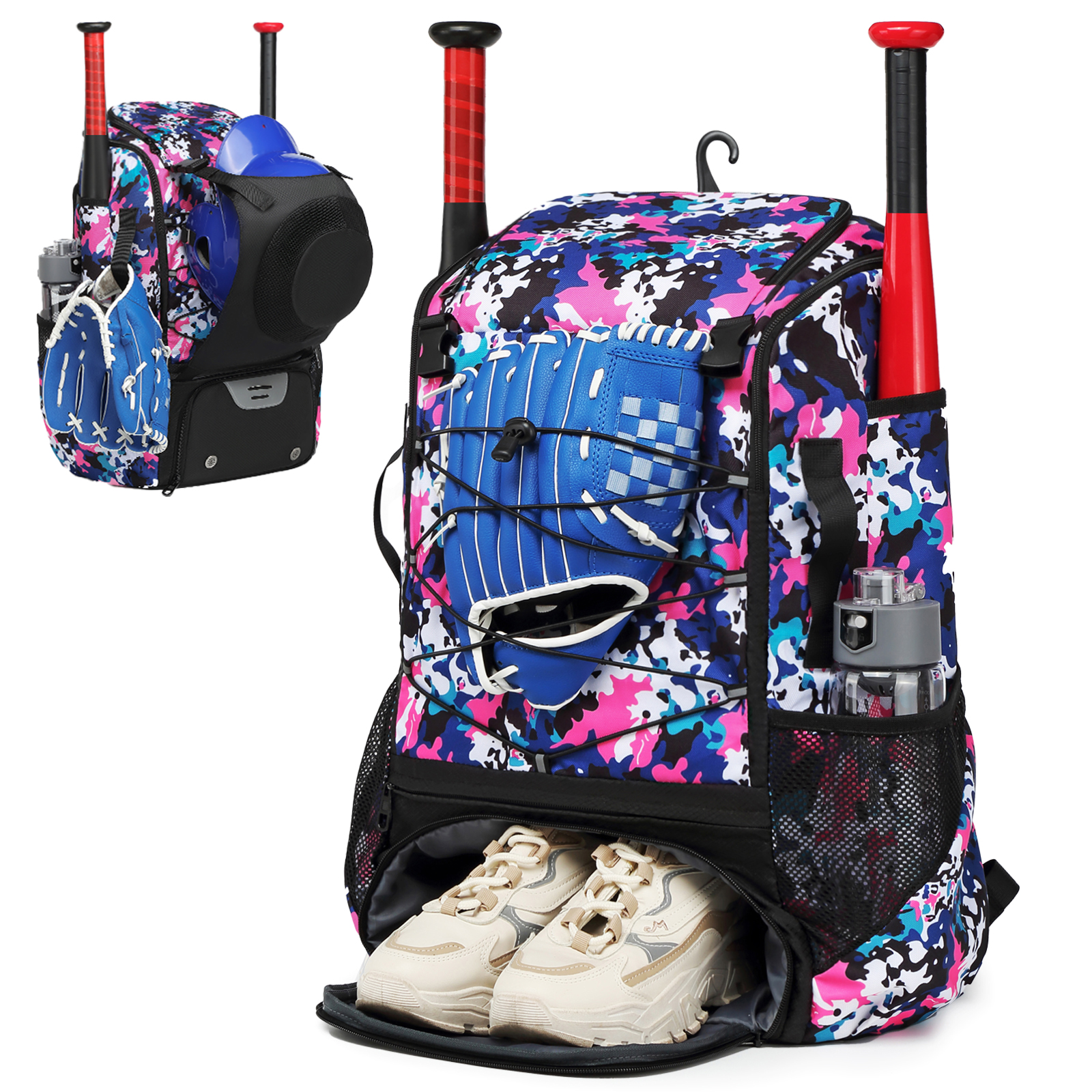 Baseball Equipment Bag Baseball Backpack with Shoe Compartment Softball Bat Bag for Youth Large Capacity Sport Baseball Backpack: black